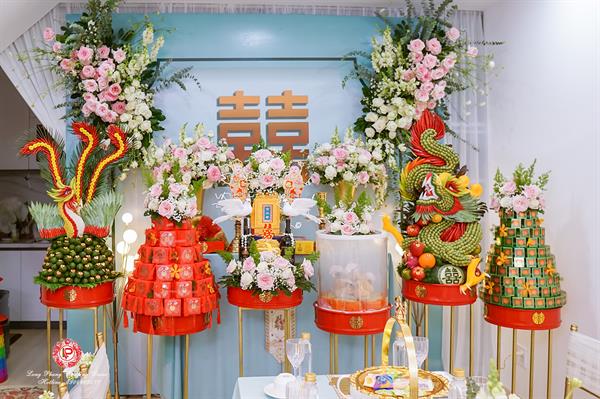 Mâm Quả  Cưới Hỏi - Gói 6 Quả Kết Tháp Rồng Phụng Hoa Tươi