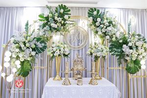 Trang Trí Gia Tiên - Gói Hoa Lụa Kết Hợp Hoa Tươi 